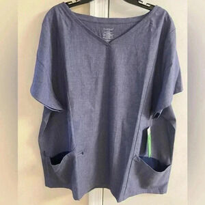 Cuddl duds scrubs top navy double pockets v neck. 3X. NWT
